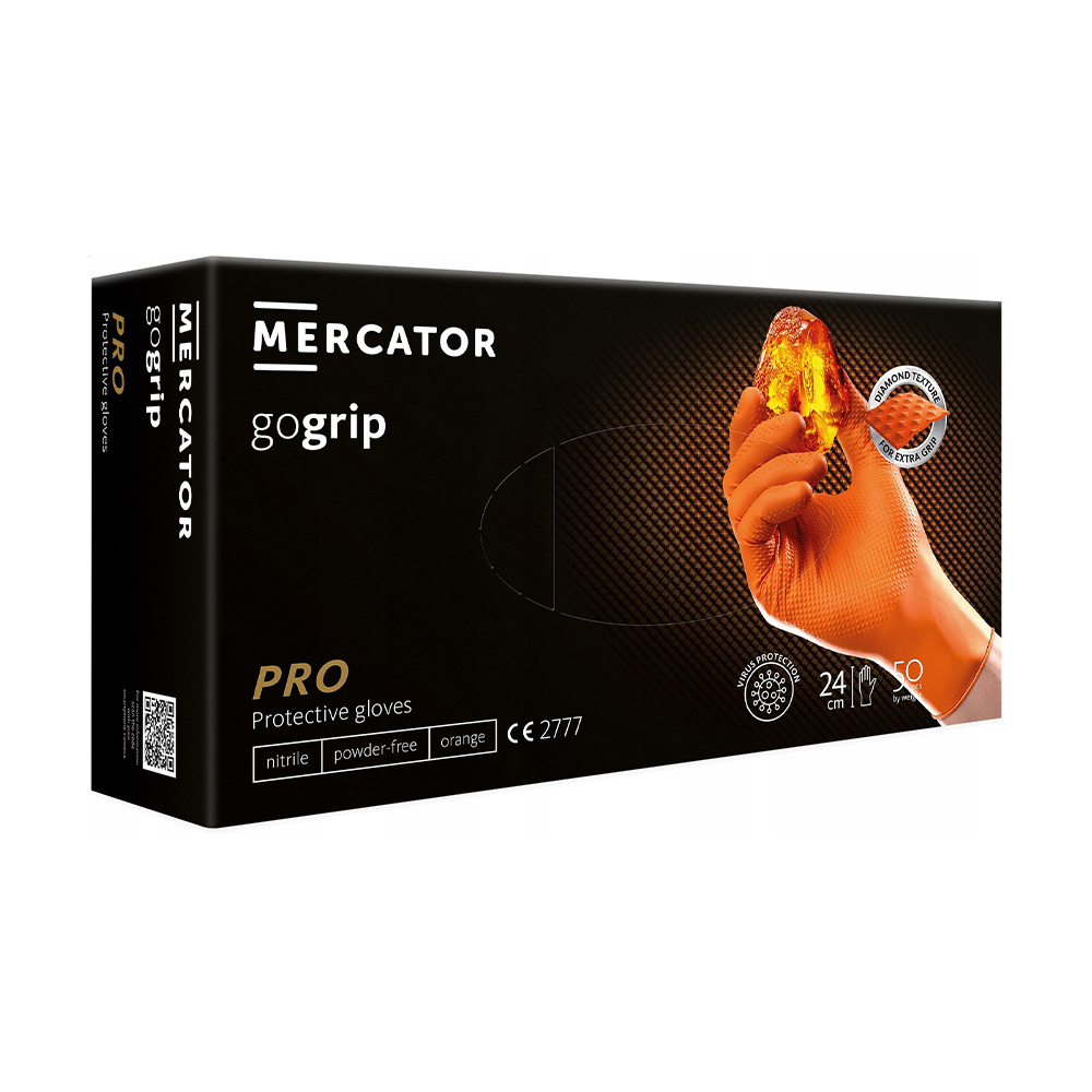Рукавички нітрилові універсальні Mercator GoGrip Pro неприпудрені, нестерильні, розмір M, Orange, 50 шт